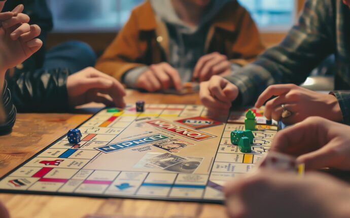 group-friends-are-playing-board-game-together-they-are-all-having-lot-fun-enjoying-each-others-company-game-is-monopoly